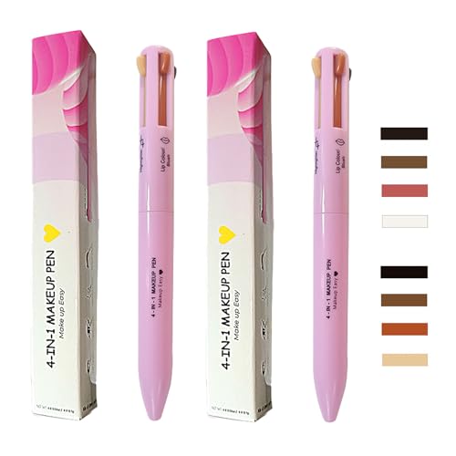 MKNZOME 4 in 1 Makeup Pen, 8 Colors Eyebrow Contour Eyebrow Pencil Eyebrow Pen Makeup Pencil 4 in 1(Eye Liner, Brow Liner, Lip Liner, Highlighter) Travel Beauty Makeup Pen, 2 Count