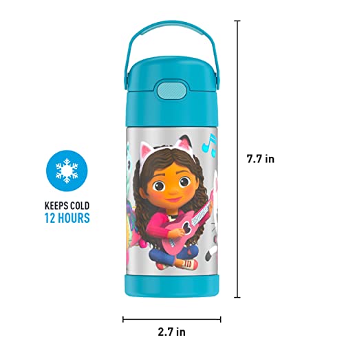 THERMOS FUNTAINER Water Bottle with Straw - 12 Ounce, Gabby’s Dollhouse - Kids Stainless Steel Vacuum Insulated Water Bottle with Lid