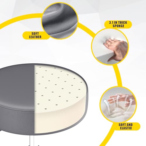 Rolling Stool, Heavy Weight Capacity 250lb, PU Leather Rolling stools, Ultra Soft Padded Seat, Rolling Stools with Wheels and Footrest, 360¡Æ Swivel, Spa Drawing Salon Work Office Tattoo Stool (Grey)