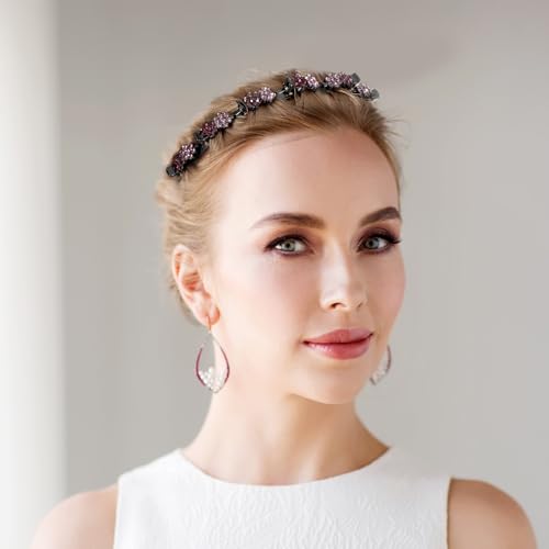 Mabor 2-Pack Crystal Flower Headbands with Clips for Bangs