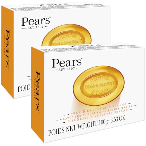 PEARS Soap, Face & Body Soap, Amber – Pure & Gentle Transparent Bar Soap, Moisturizing Glycerin Soap with Natural Oils for Pampered, Glowing Skin, 3.53 Oz (Pack of 2)