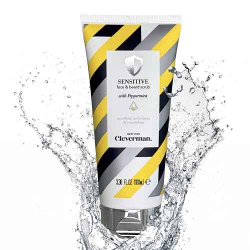 Cleverman Sensitive Face and Beard Scrub for Men, 100ml, Peppermint-Infused Exfoliating Facial Cleanser