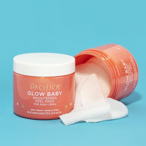 Pacifica Beauty, Glow Baby Brightening Peel Pads 10 Percent AHA And BHA, 60 Pc, Brightens And Exfoliates, For All Skin Types, Fragrance Free, Clean Skin Care, Vegan and Cruelty Free