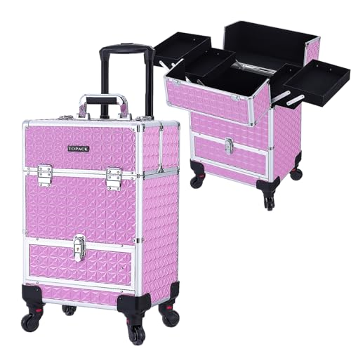 TOPACK Rolling Makeup Train Case with 360° Wheels & Drawers