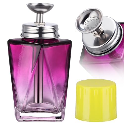 Noverlife 4Oz / 120ml Glass Acetone Pump Dispenser with Cover, Triple-Filter Clog-Free Pump Alcohol Dispenser Push Down, Refillable Nail Polish Remover Bottle, Pumping Press Makeup Remover Container