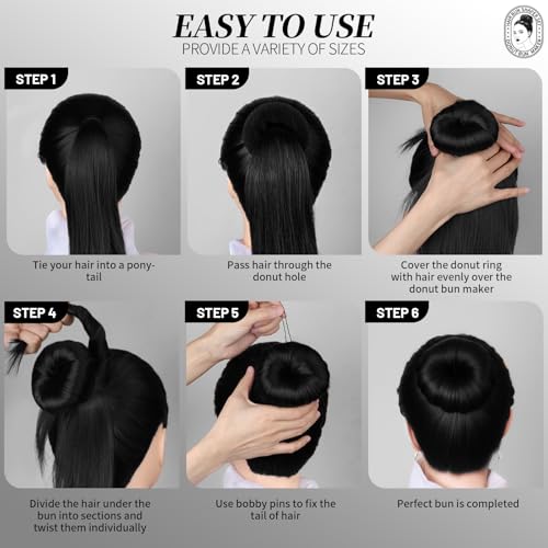 Donut Hair Bun Maker Set - 4 Medium Shapers, Hair Nets & Pins