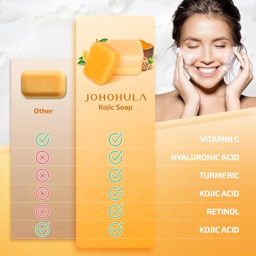 Kojic Acid Dark Spot Remover Soap Bars with Vitamin C, Retinol, Collagen, Turmeric - Smooth for Face and Body, Firm and smooth skin - 3 X 100g Bars