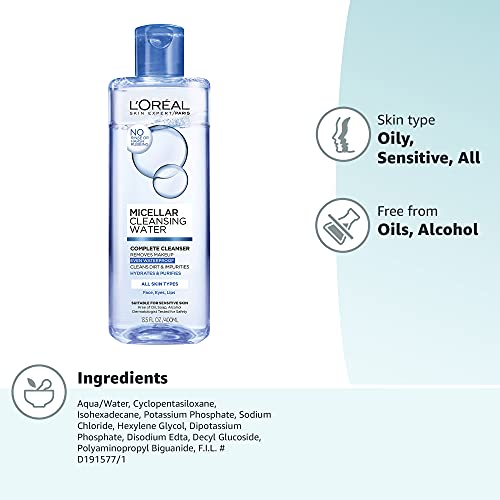 L'Oreal Paris Skincare Micellar Cleansing Water Complete Cleanser to Remove Makeup, Gentle Cleanser, Makeup Remover, 13.5 Fl Oz