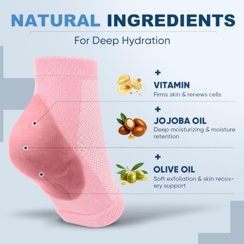 OKbutler Pink Moisturizing Heel Socks for Cracked Heel Treatment - 2 Pairs