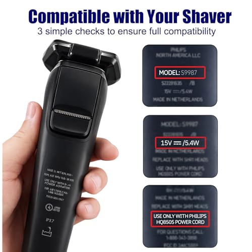 15V Charger Cord Compatible with Philips HQ8505, Replacement Adapter for Norelco One Blade QP6510 QP6520 QP6550, Series 9000 7000 5000 3000 Beard Trimmer & Electric Shaver