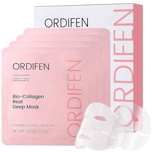 Bio Collagen Real Deep Mask, Bio-Collagen Face Masks - Deep Hydrating Overnight Face Mask, Korean Skincare, 4 PCS Facial Treatments & Masks for Women - Firming & Moisturizing