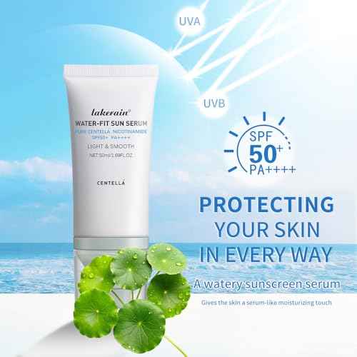 2PCS Centella Sunscreen SPF 50 PA++++, Hyalu Cica Water-Fit Sun Serum, Lightweight Sunscreen with Centella Asiatica, Hydrating & Non-Greasy Sun Protection for Sensitive Skin