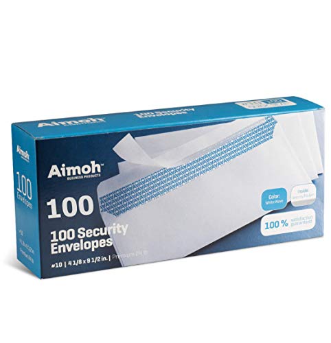 #10 Security Tinted Self-Seal Envelopes - No Window - Size 4-1/8 X 9-1/2 Inches - White - 24 LB - 100 Count (34100)