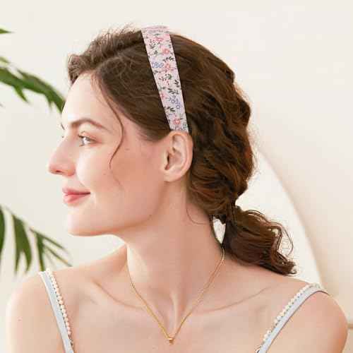 LYroo Headbands for Women Girls Non Slip - 8 Pack Wide Padded Headband Cute Floral Headbands Fashion Pearl Beaded Thin Head Bands Trendy Hair Accessories(White & Pink)