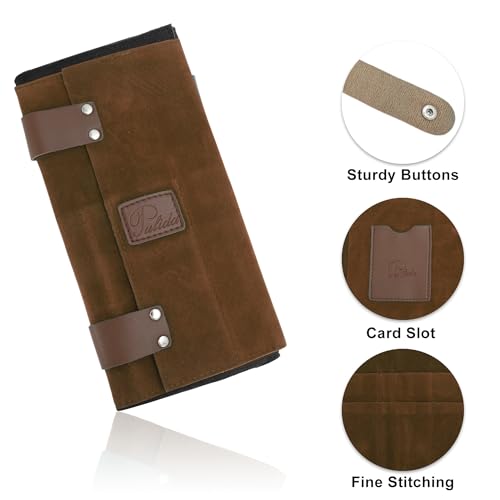 VOCOSTE Barber Scissor Roll-Up Bag with 12 Pockets, Brown
