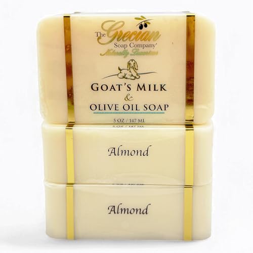 The Grecian Soap Company Goat Milk & Olive Oil Bar 3-Pack ? Almond Scent, Natural Moisturizing Soap Bars, Made in USA