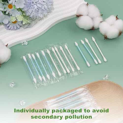 Cotton Swabs Individually Wrapped Travel Cotton Swabs, Cotton Stick Spiral Pointed Cotton Swab, Round Tip Cotton Swab, Double Tipped Cotton Swabs for Ear Makeup Cleaning Care (500 Count)