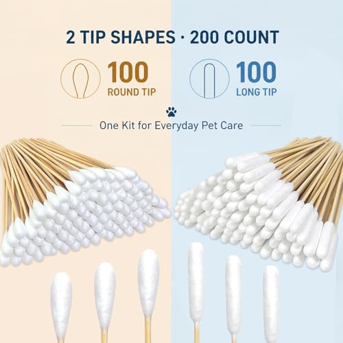 Large Dog Ear Cleaning Swabs, 200 Pack 6-Inch Cotton Swabs
