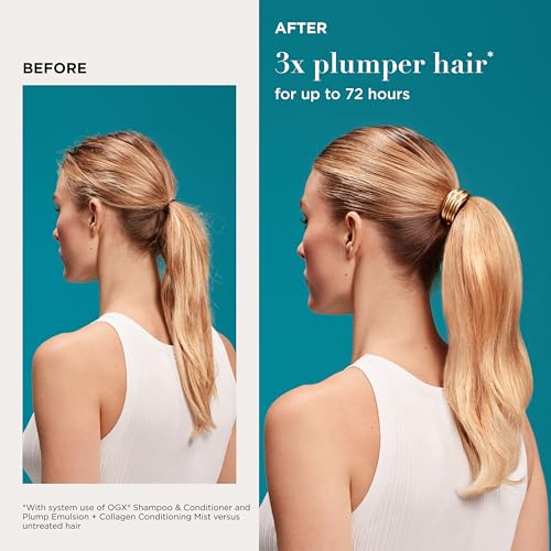 OGX Plump Emulsion + Collagen Conditioning Hair Mist, Volumizing Hair Spray with Marula Oil for 3x Plumper Hair* for up to 72 Hours Without the Weight, 450¡ÆF Heat Protection, 6.5 fl. oz