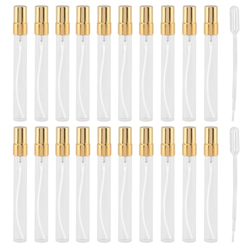 20-Pack 10ml Clear Glass Mist Spray Bottles with Golden Nozzle