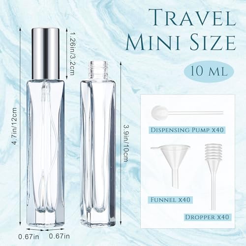 Domensi 40 Pcs 10ml Perfume Travel Refillable Bottles Glass Spray Bottle Perfume Atomizer for Cologne Dispenser Leak-proof Fragrance Bottles Atomizer Pump Bottle Kit