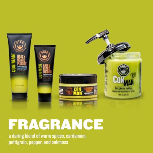 GIBS Con Man Hair & Beard Pudding - Leave-In Conditioner, Curl Definer,Green 7.5 Fl oz
