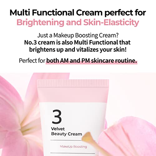 numbuzin No.3 Velvet Beauty Cream | Facial Makeup Primer, Textured Skin, Poreless Smooth Powdery Finish, Niacinamide, | Korean Skin Care, 2.02 fl oz