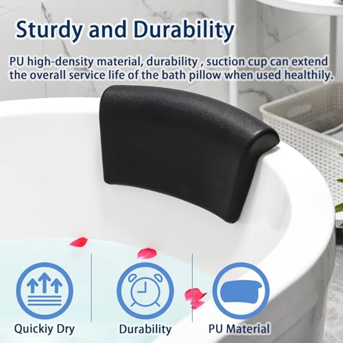 Bath Pillow, Bath Pillows for Tub with Head, Neck and Shoulder Support, Ergonomic Waterproof Bathtub Pillow with Strong Non-Slip Suction Cups, Relaxing Spa, Hot Tubs, Bathroom Essentials Black