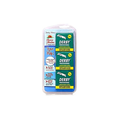 300 Derby Professional Single Edge Razor Blades comes with free Shaving Factory Straight Razor