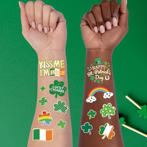 St Patrick's Day Temporary Tattoos - 54 Glitter Shamrock Designs