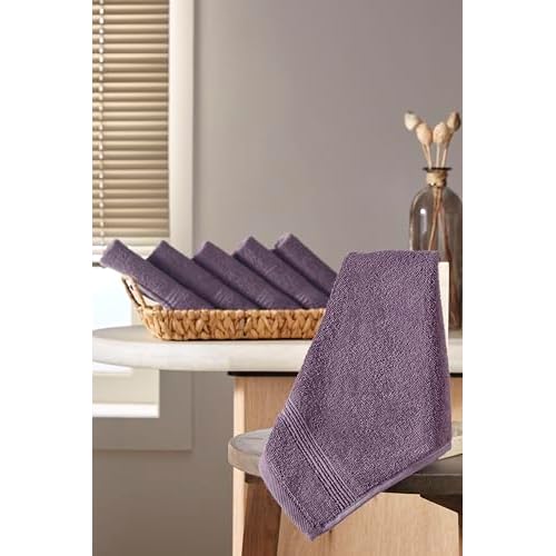 Ozdilek 6-Piece Washcloth Set 13x13 Towels 100% Turkish Cotton, Soft, Absorbent, Gentle on Sensitive Skin, Multi-Purpose Use, Washable, Reusable, Ideal for Baby Care & Spa 6 Towels (Orchid Purple)