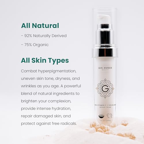 Gin Amber Beauty - Vitamin C (10%) + Squalane Repair Cream - Face Moisturizer - Skin Cream - Dark Spot Corrector - Primer (1 fl oz - 30ml)