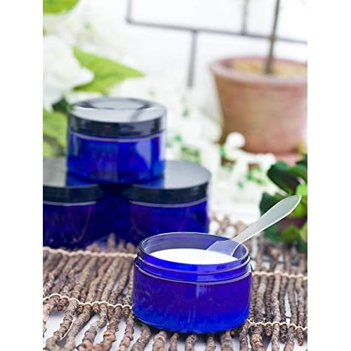 4 oz Cobalt Blue PET Plastic Low Profile Jar with Black Lids (12 pack) Refillable Empty Containers