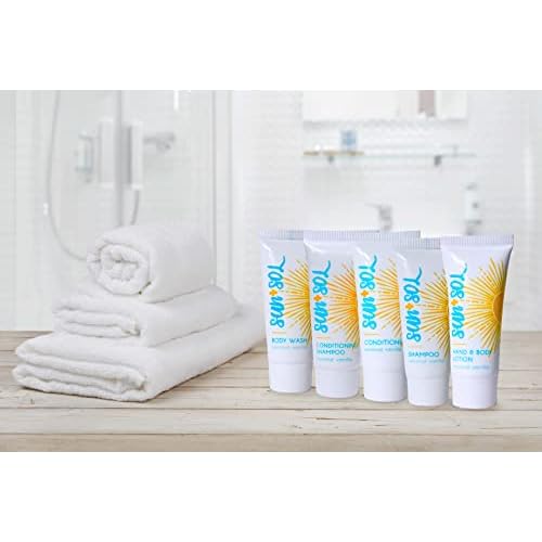 World Amenities Sun + Sol Bulk Refreshing Soap Bar with Warm Coconut & Vanilla Fragrances, Sachet Wrapped Travel Size Toiletries, Mini Hotel Amenities, 1 Oz, 100 Count