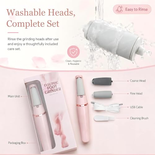 Electric Callus Remover for Dry Heels - 2 Speeds, Rechargeable, Pink