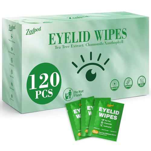 120PCS Tea Tree Oil Eyelid Wipes ? Individually Wrapped Eye Lid Cleaning Wipes£¬Soothing For Sensitive Eyes, Stay Hydrated Lid Wipe