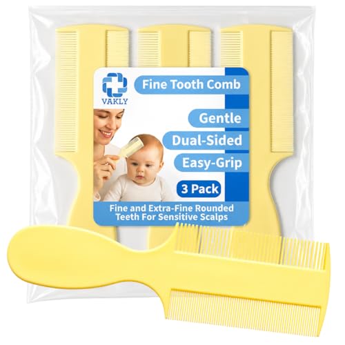 Vakly Fine Tooth Baby Comb, Dual-Sided 3-Pack | Cradle Cap & Lice Removal