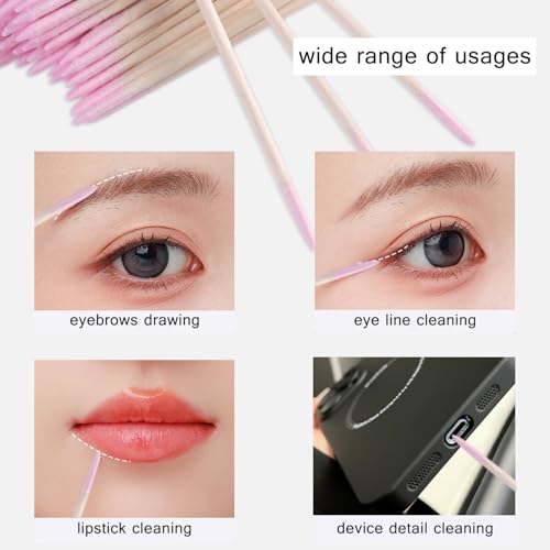 Pink Double-Head Pointed Cotton Swabs - Precision Nail & Makeup Cleaning, 200pcs