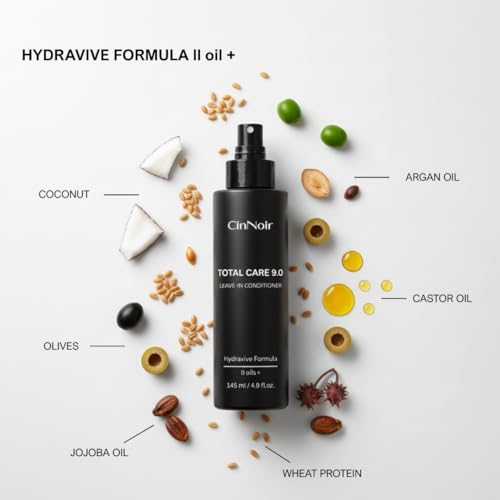 CinNoir Total Care 9.0 Leave-In Conditioner Spray for All Hair Types, Frizz Control & Detangler