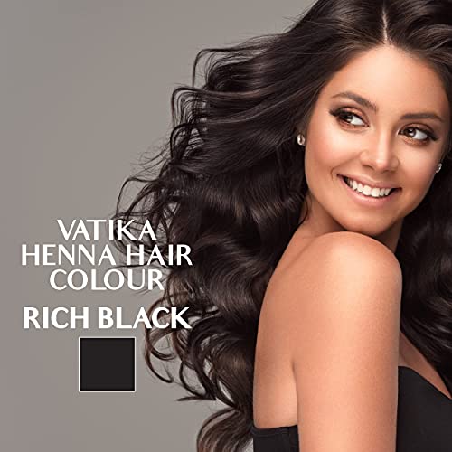 Dabur Vatika Henna Hair Color - Henna Hair Dye, Henna Hair Color and Conditioner, Zero Ammonia Henna for Strong and Shiny Hair, 100% Grey Coverage, 6 Sachets X 10g (Rich Black)