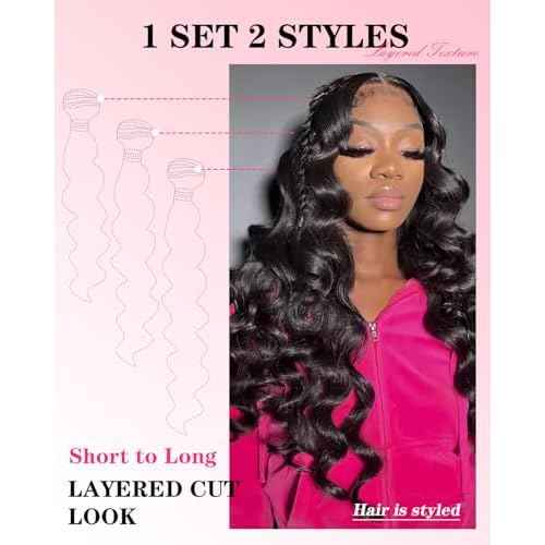 Loose Wave Bundles Human Hair with 5x5 Closure, (20 22 24+18) 12A 100% Real Human Hair Loose Deep Wave Bundles with Closure 5x5 Natural Color Unprocessed Brazilian Virgin Human Hair Extension