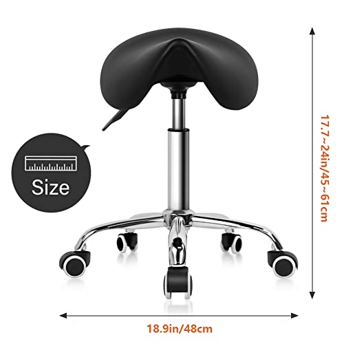 Rolling Saddle Stool with Wheels - Adjustable Height