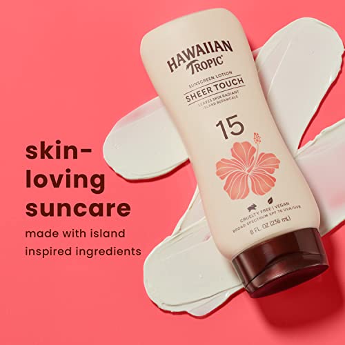 Hawaiian Tropic After Sun Body Butter with Coconut Oil 8oz & Sheer Touch Ultra Radiance Sunscreen SPF 15 8oz Bundle