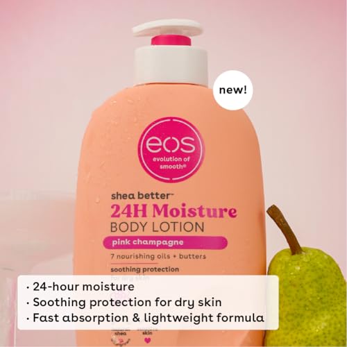 eos Shea Better Body Lotion- Pink Champagne, 24-Hour Moisture Skin Care, Lightweight & Non-Greasy, Made with Natural Shea, Vegan, 16 fl oz