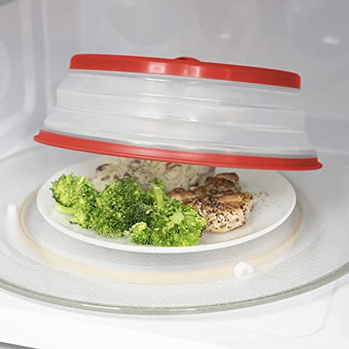 Tovolo Vented Collapsible Microwave Cover Set of 3 (Candy Apple) - Splatter Guard & Colander Kitchen Gadget for Food & Meal Prep / Dishwasher-Safe, BPA-Free Silicone & Plastic