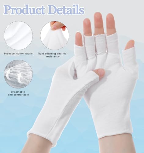 Fingerless Cotton Eczema Gloves for Dry Hands & Overnight Care - 4 Pairs