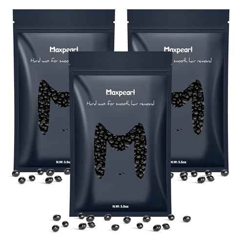 Maxpearl Hard Wax Beads, Pack of 3 Hair Removal Wax Beans Refill for Men & Coarse Hair - Brazilian Waxing, Underarms, Chest, Back, Legs and More 10.5oz (Black)