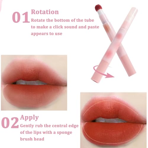 6-Piece Red Matte Lipstick Set with Sponge Brush Tips