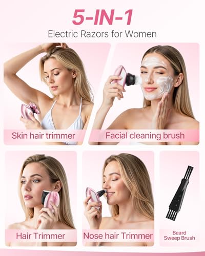 Pink 5-in-1 Rechargeable Waterproof Women's Electric Shaver & Trimmer