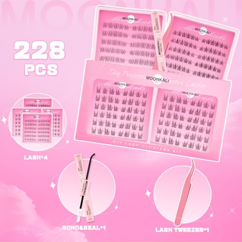 Moonkali 4-Box Natural Lash Clusters Kit – 3 Styles with Bond & Seal